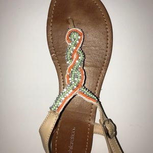 Women’s Beaded, Flat, T-Strap Sandals